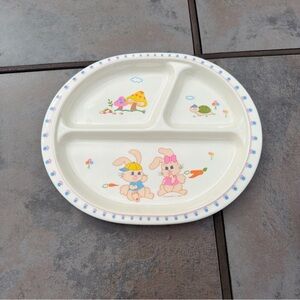 Cream Bunny Print Divided Dinnerware Plate - Kids Sectioned Plate